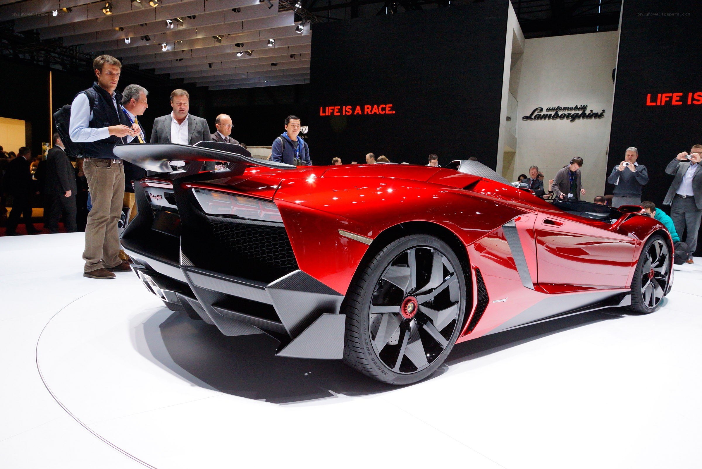 Red Lamborghini at auto show