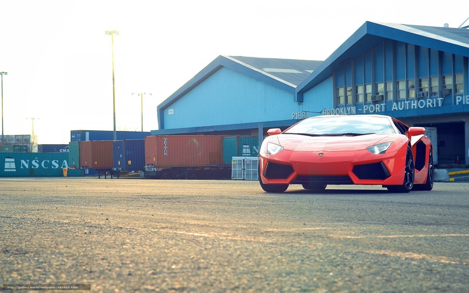 Red Lamborghini at Brooklyn Port