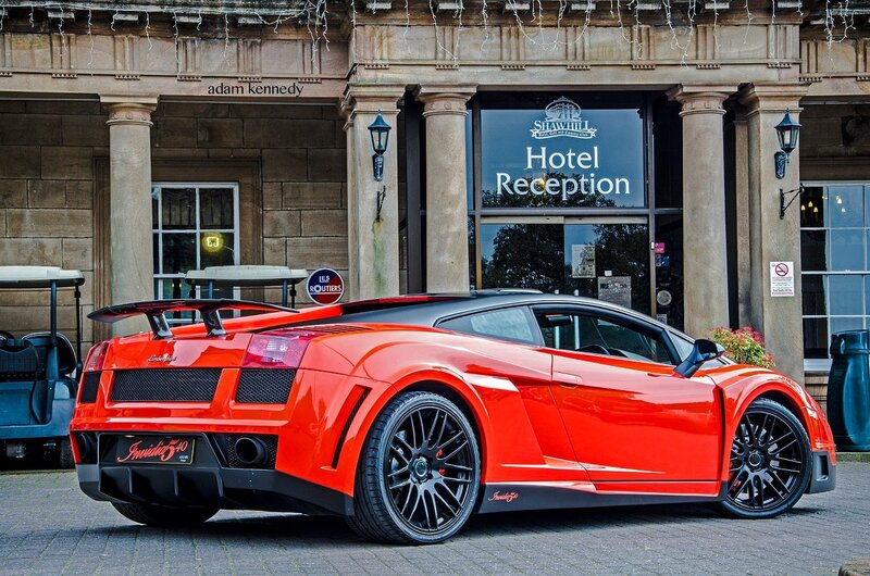 Red Lamborghini at hotel