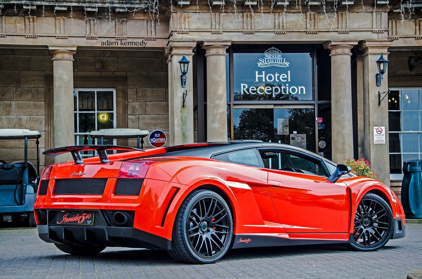 Red Lamborghini at hotel