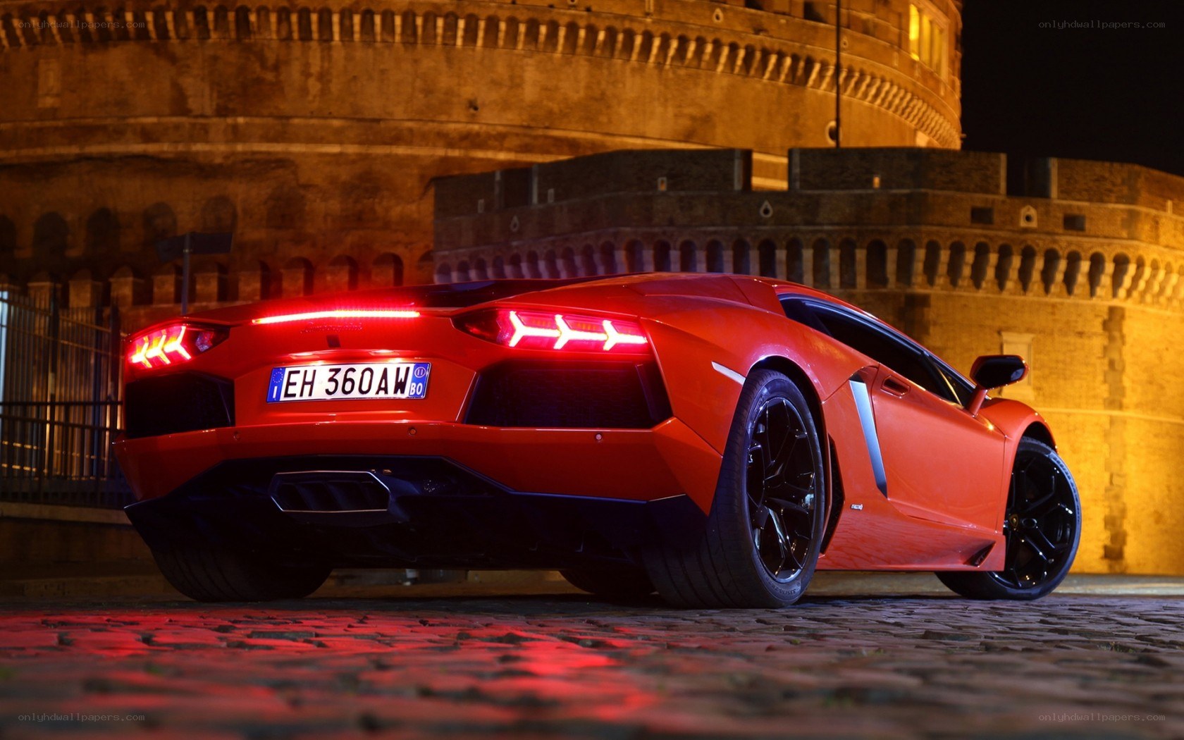Red Lamborghini at night