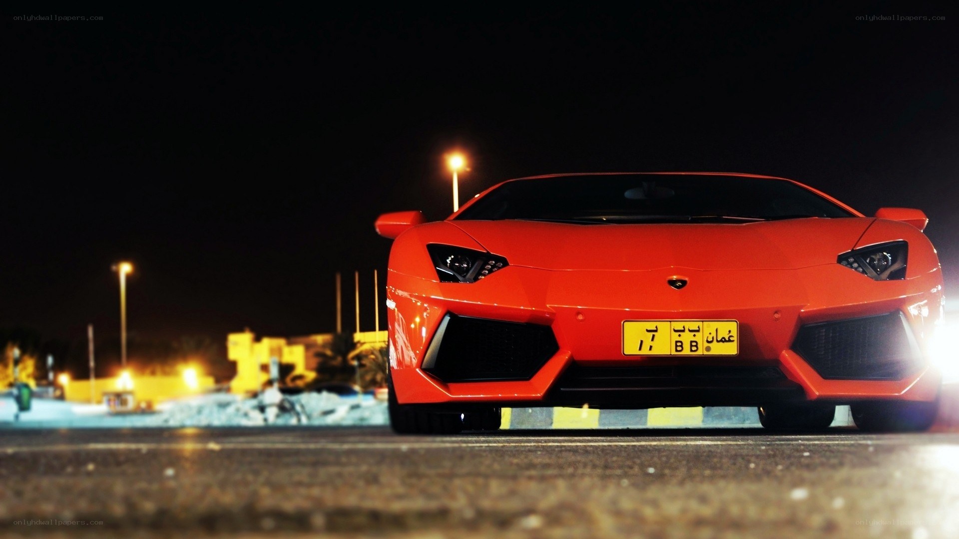 Red Lamborghini at night