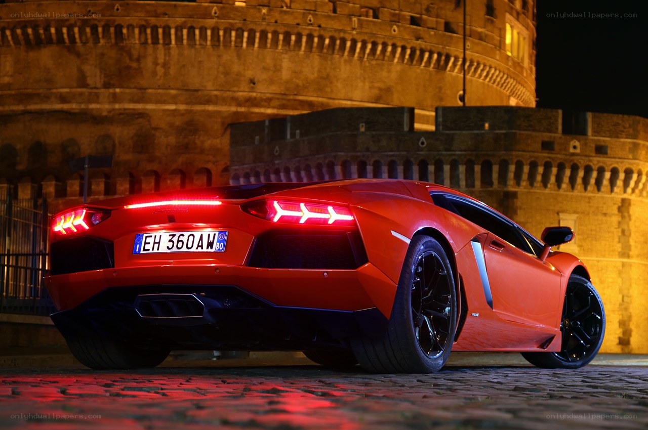 Red Lamborghini at night