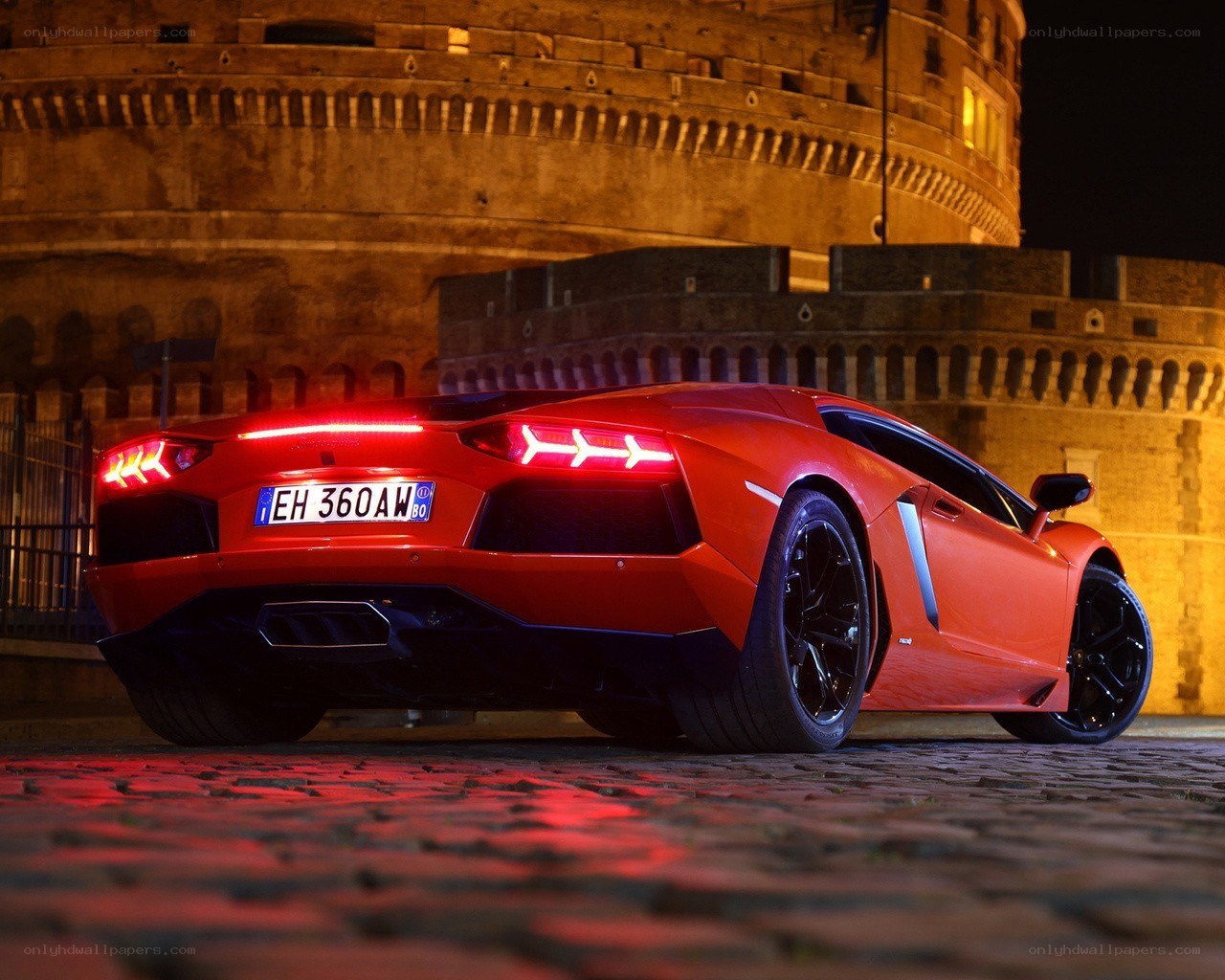 Red Lamborghini at night