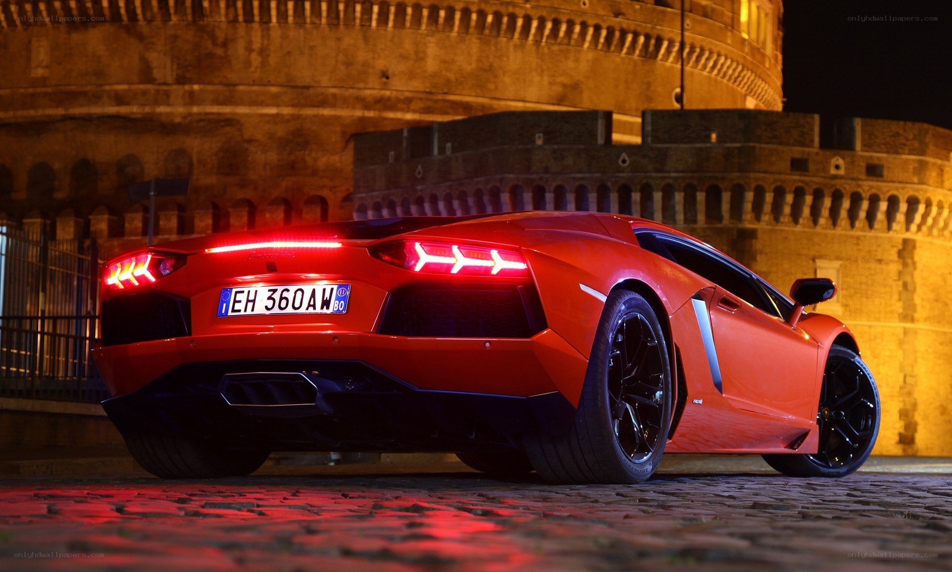 Red Lamborghini at night