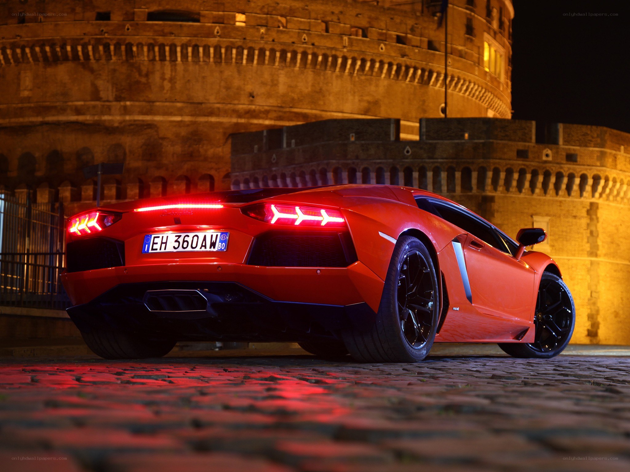 Red Lamborghini at night