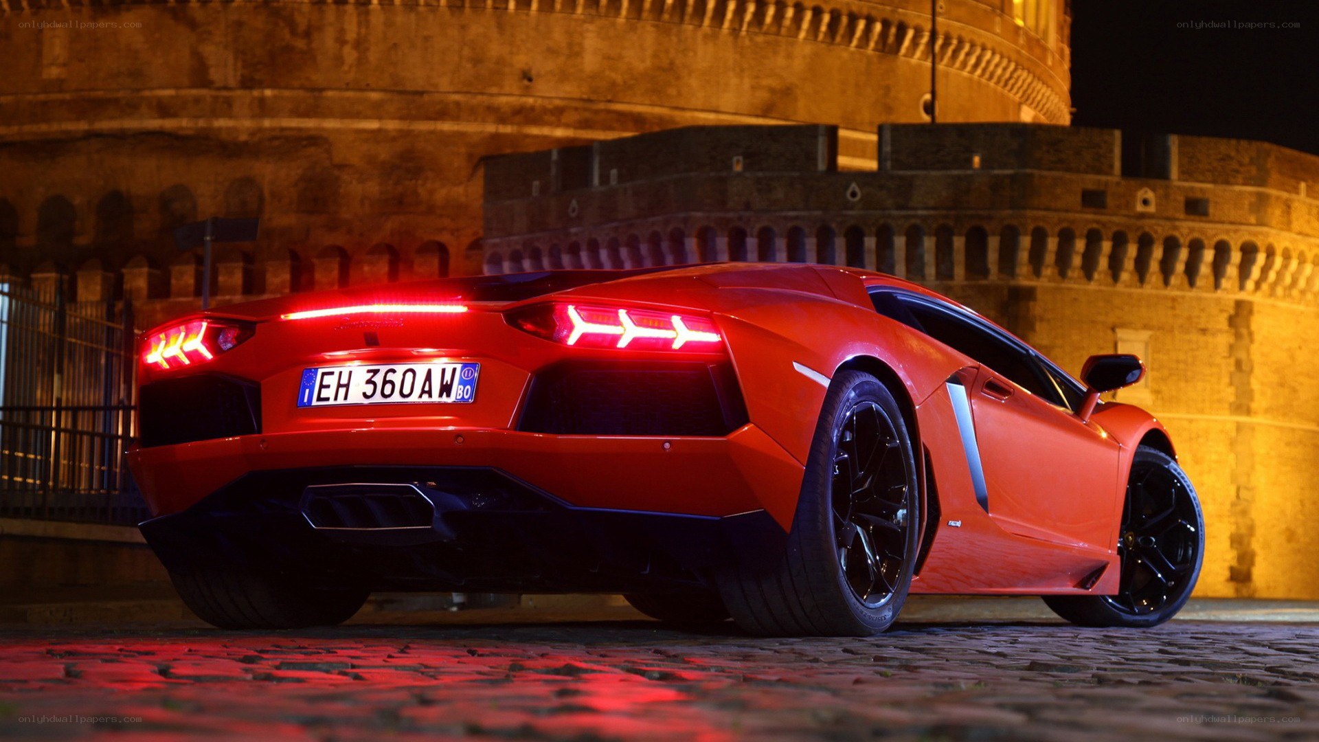 Red Lamborghini at night