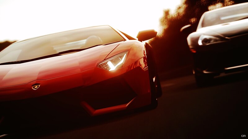 Red Lamborghini at sunset