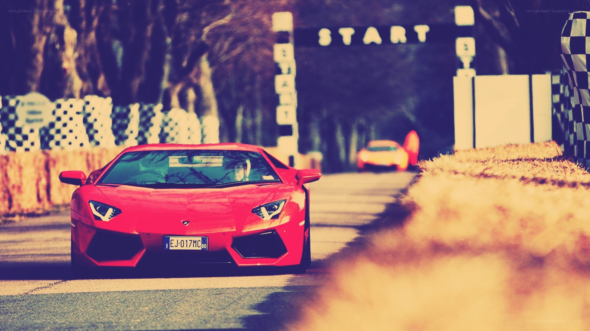 Red Lamborghini at the start line
