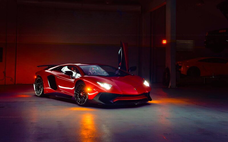 Red Lamborghini Aventador — Dramatic, Night, Photograph