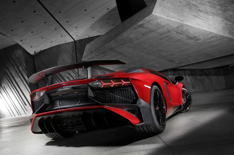 Red Lamborghini Aventador — Dramatic, Photograph, Car, Concrete Structure