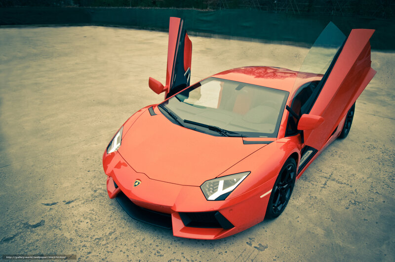 Red Lamborghini Aventador — Dramatic, Photograph, Car, Doors, Concrete