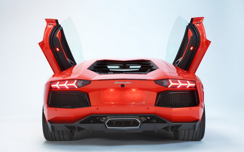 Red Lamborghini Aventador — Dramatic, Photograph, Car Doors