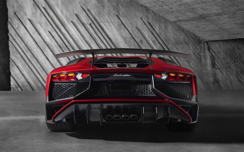 Red Lamborghini Aventador — Dramatic, Photograph, Car, Rear Wing