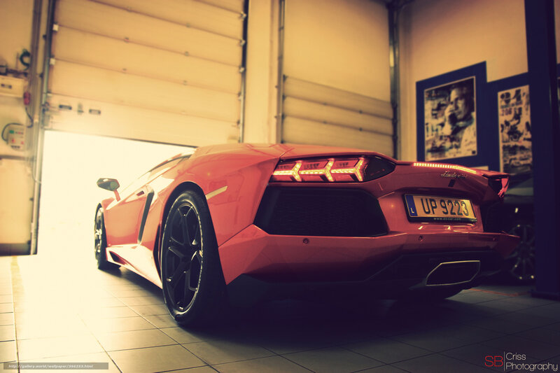 Red Lamborghini Aventador — Dramatic, Photograph, Garage, Car
