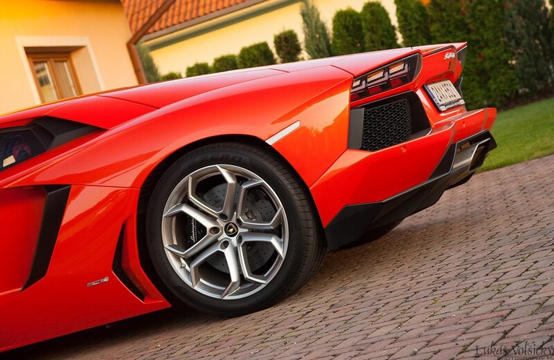 Red Lamborghini Aventador — Dramatic, Sunset, Photograph