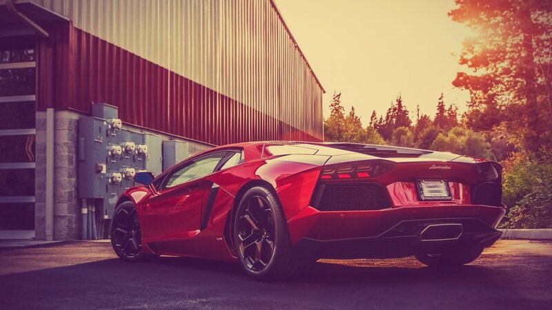 Red Lamborghini Aventador — Dramatic, Sunset