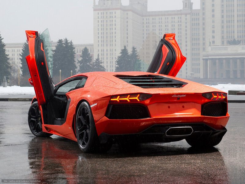 Red Lamborghini Aventador — Dramatic, Winter, Photograph