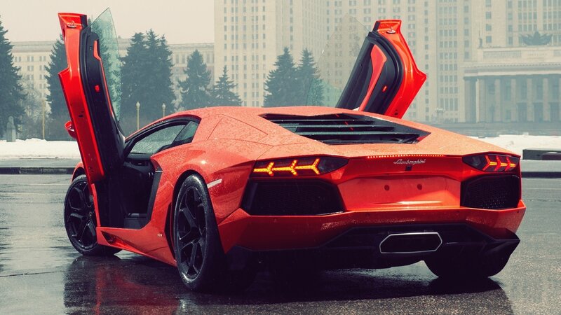 Red Lamborghini Aventador — Dramatic, Winter