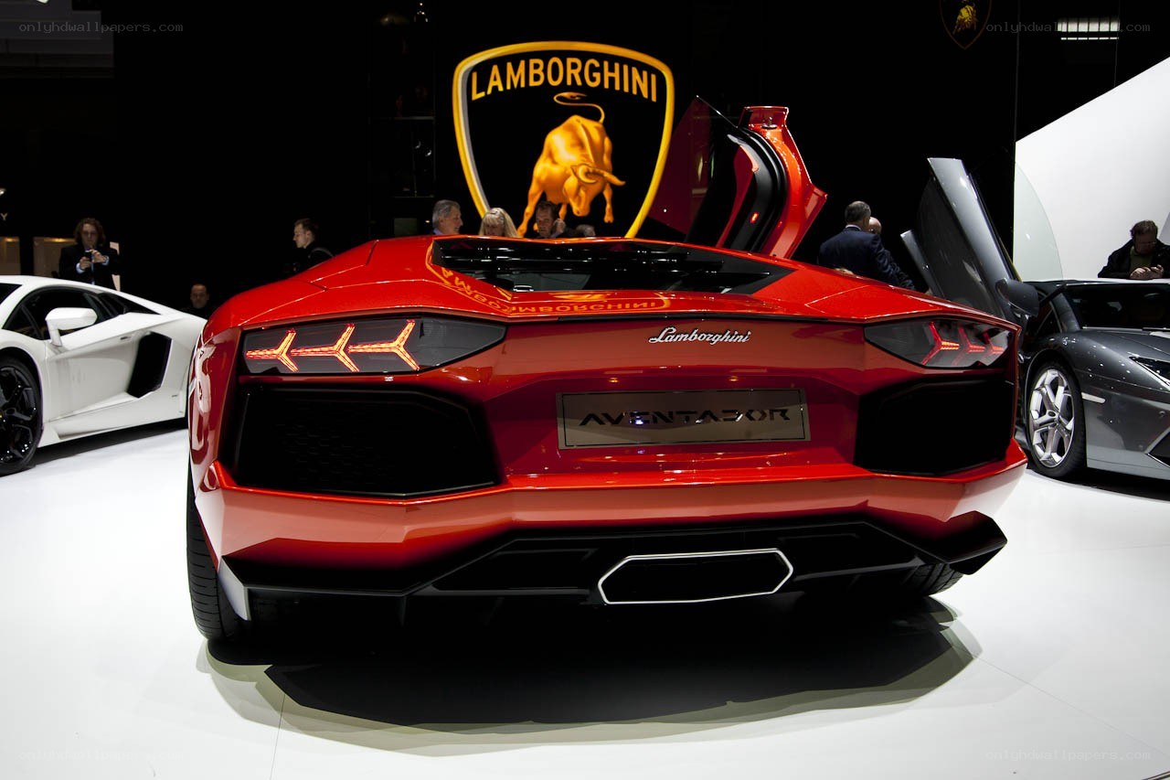 Red Lamborghini Aventador on display