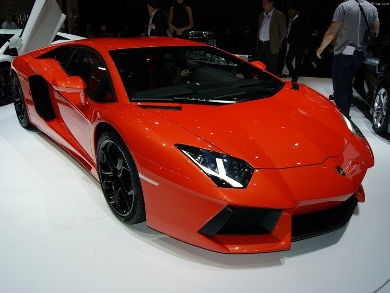 Red Lamborghini Aventador on display
