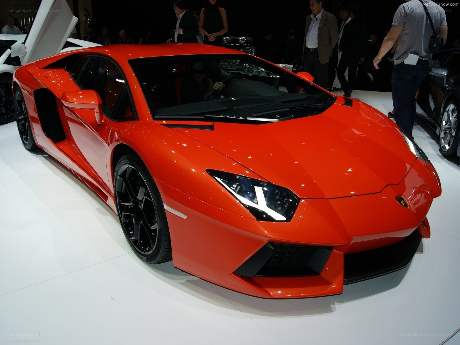 Red Lamborghini Aventador on display