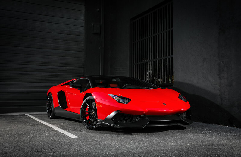 Red Lamborghini Aventador parked