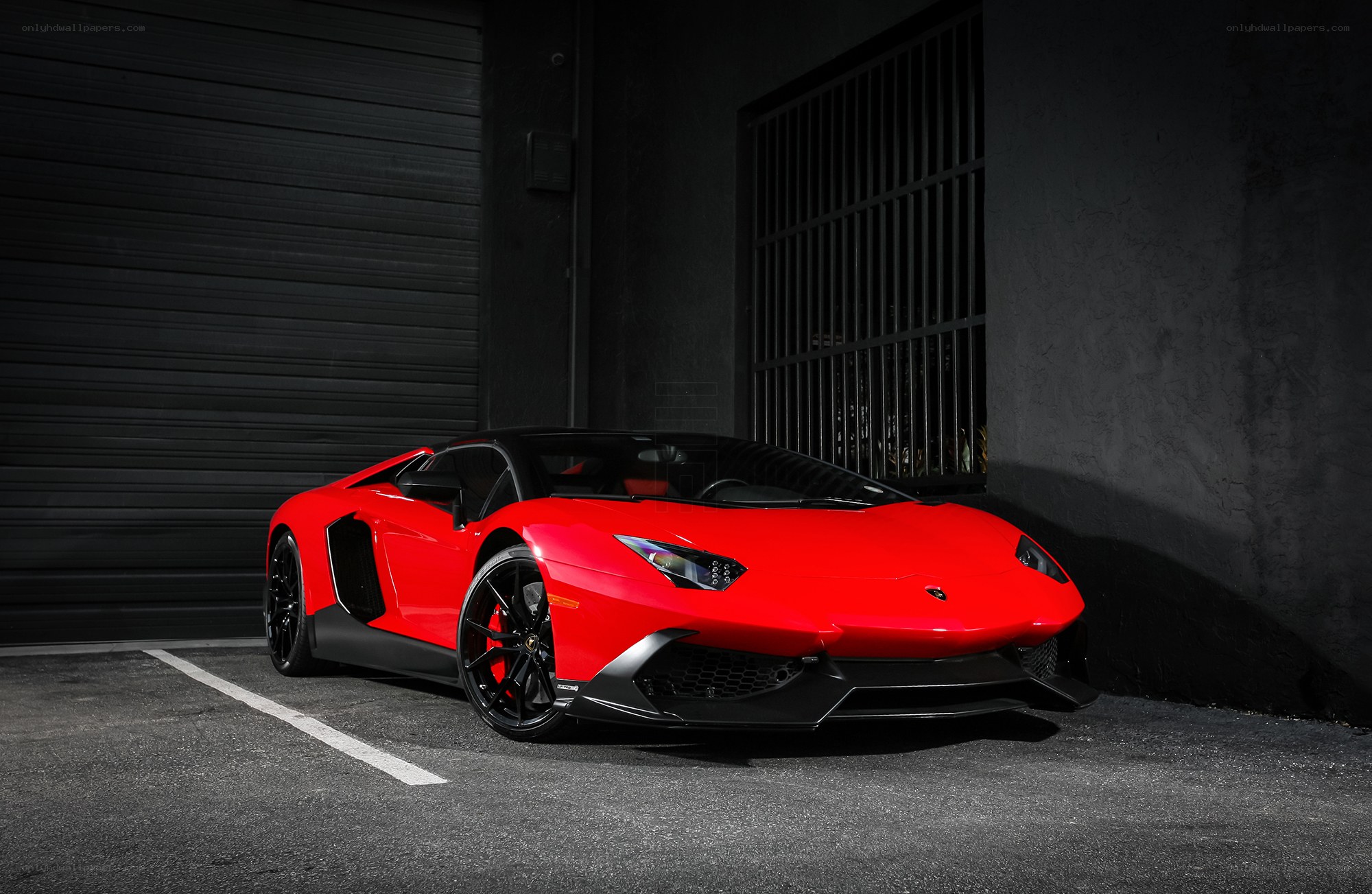 Red Lamborghini Aventador parked