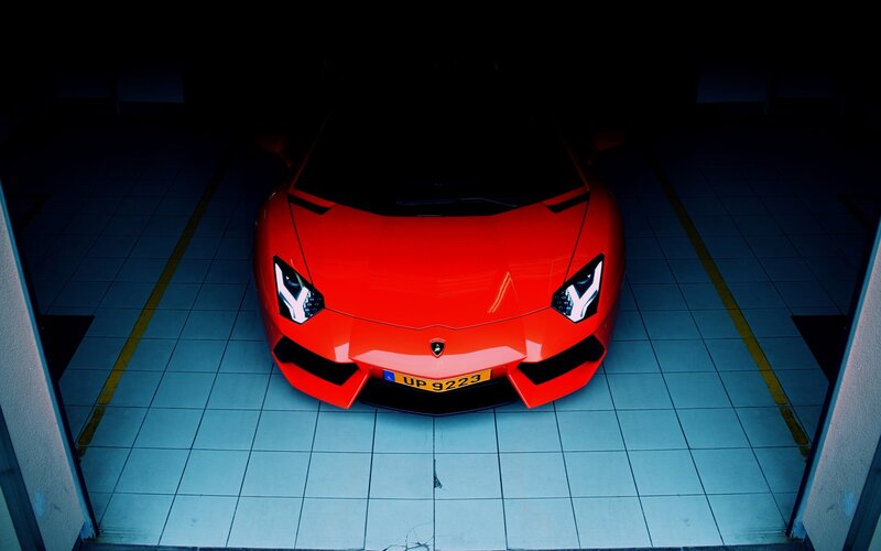 Red Lamborghini Car — Dramatic, Night
