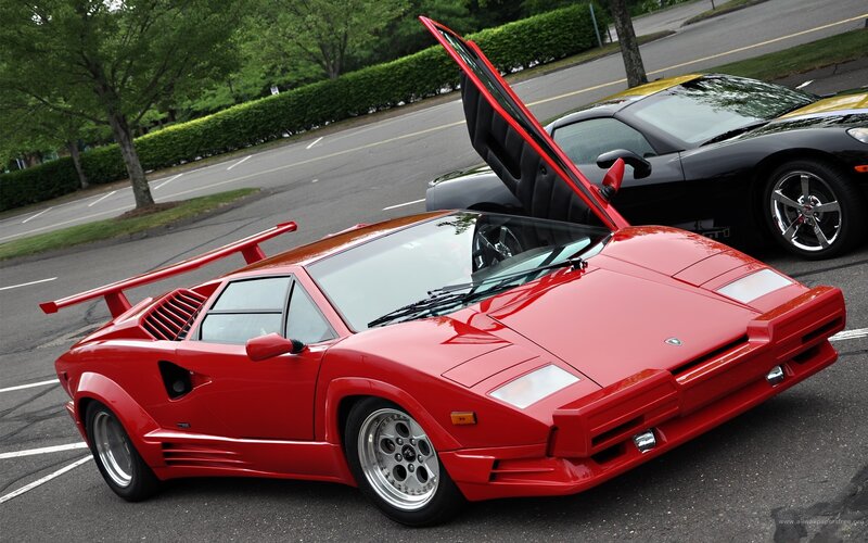 Red Lamborghini Countach — Dramatic, Afternoon