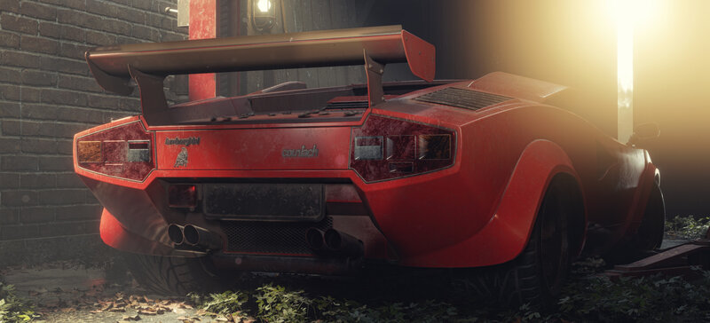 Red Lamborghini Countach — Dramatic, Sunset