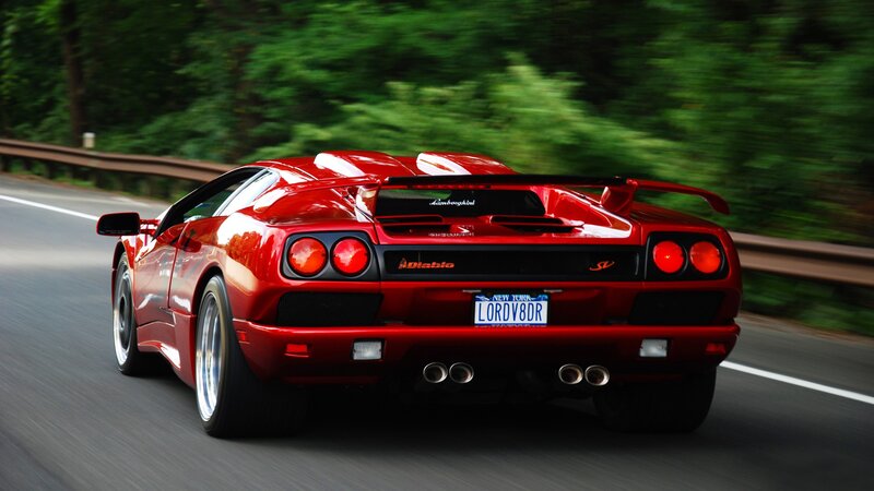 Red Lamborghini Diablo — Dynamic, Afternoon, Photograph, Car