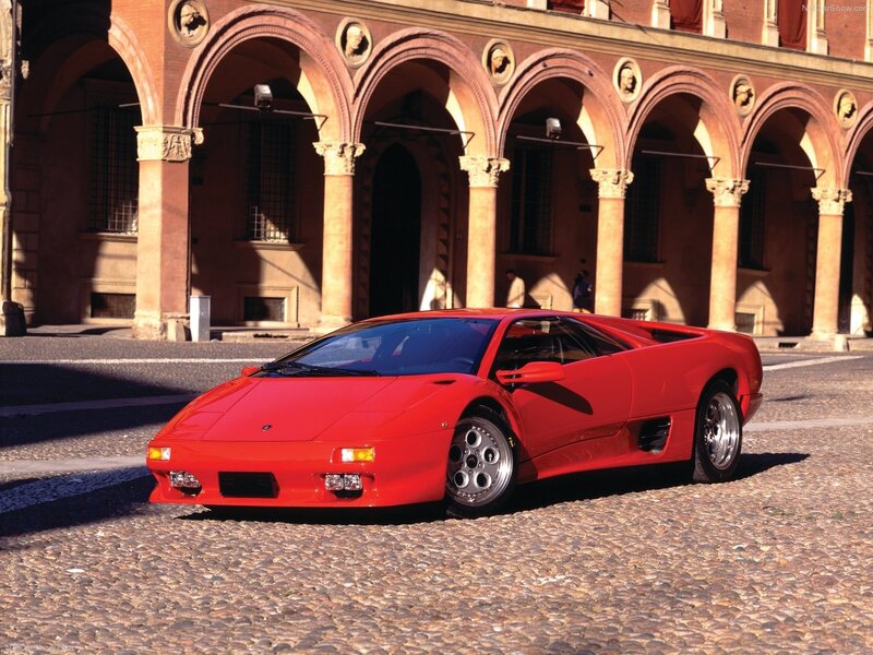 Red Lamborghini Diablo parked