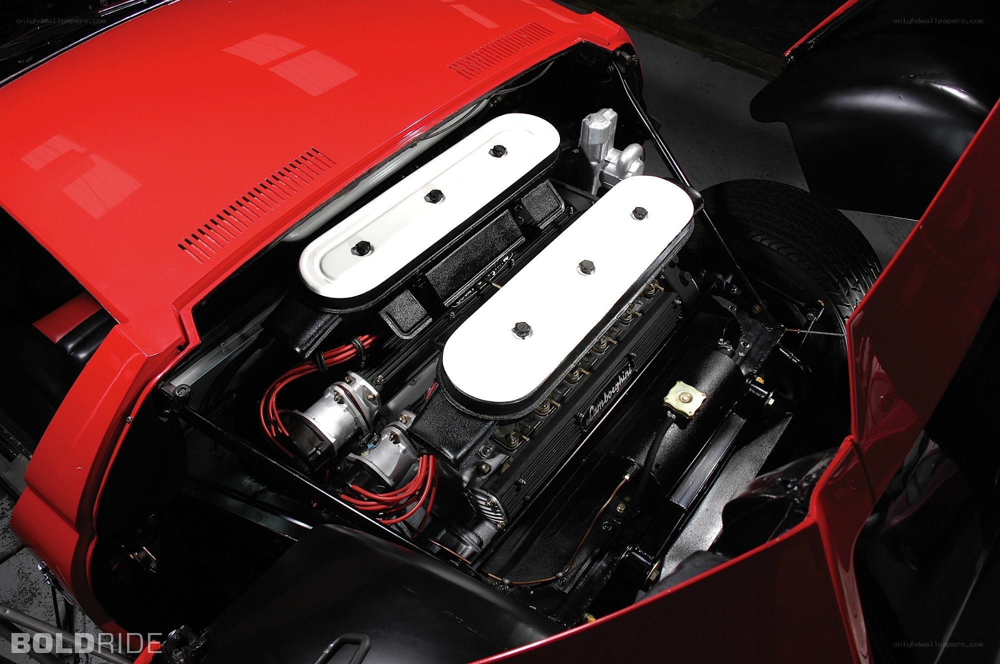 Red Lamborghini engine bay