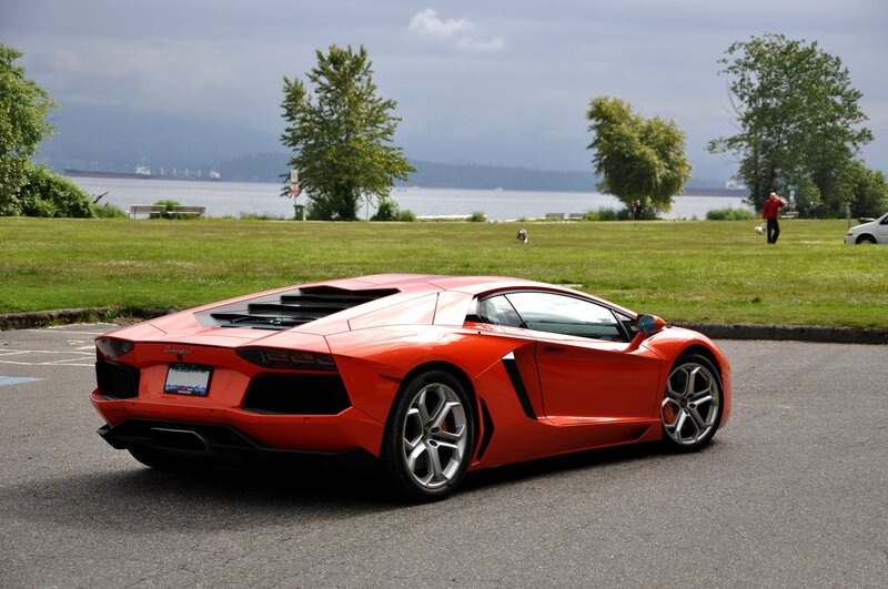 Red Lamborghini in a park