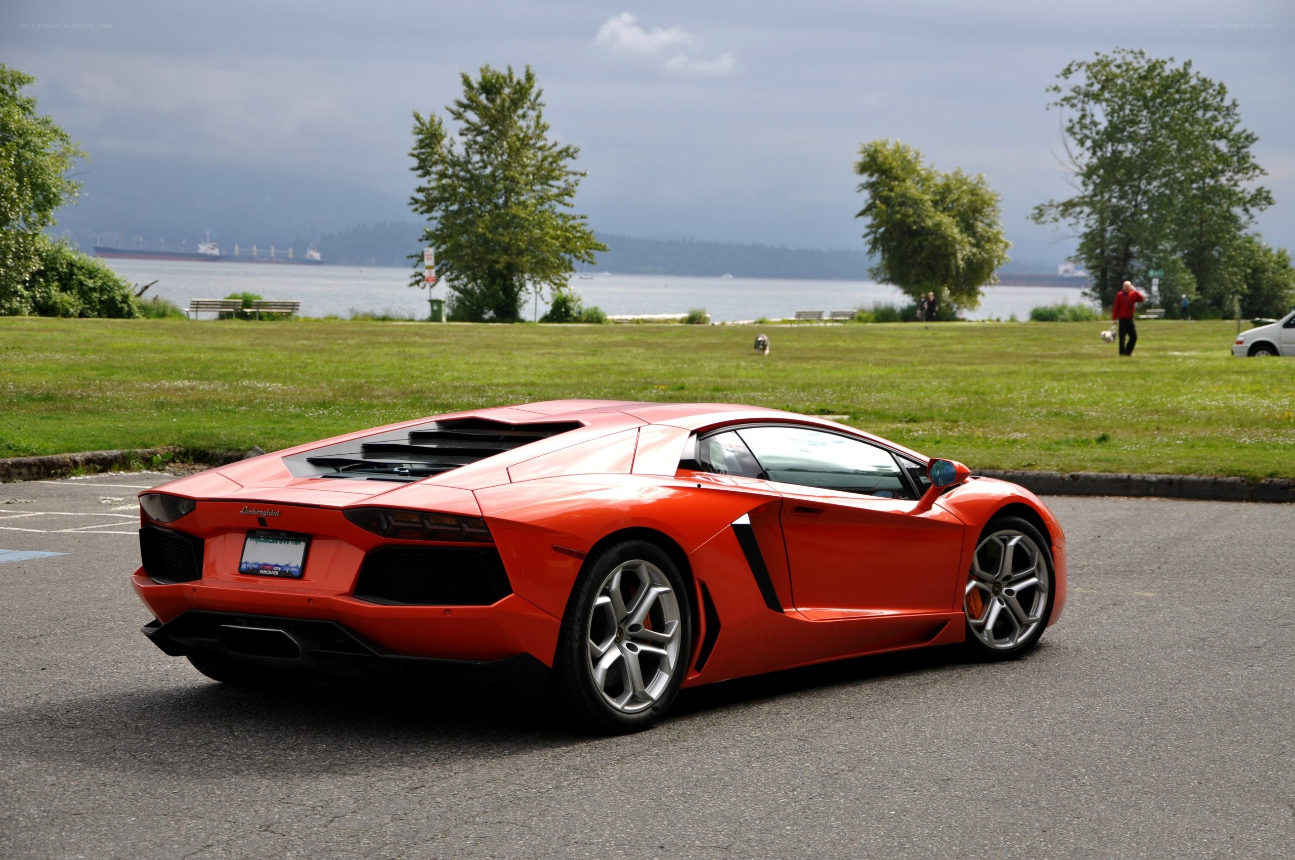 Red Lamborghini in a park