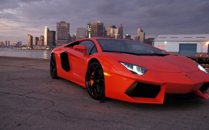 Red Lamborghini in city