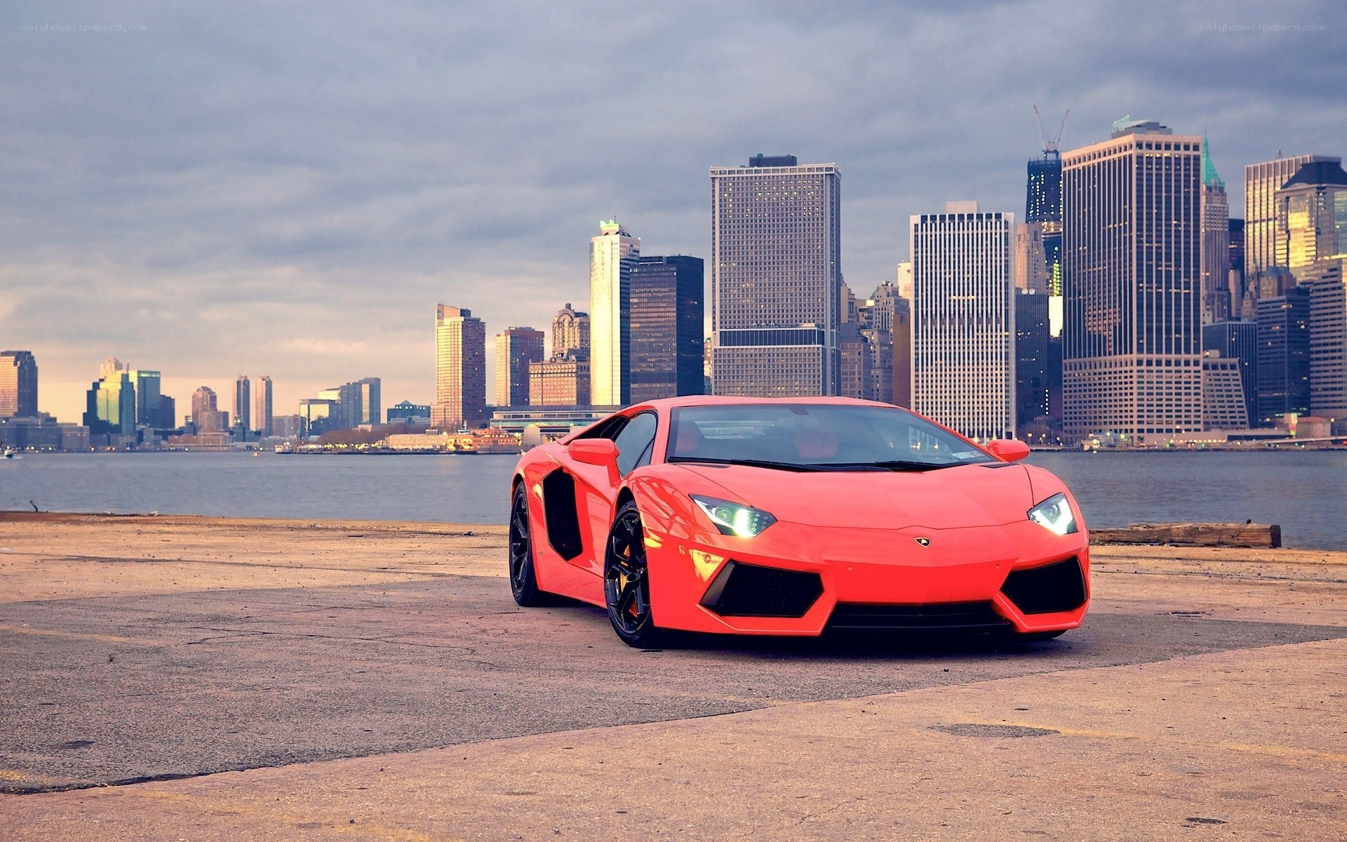 Red Lamborghini in city