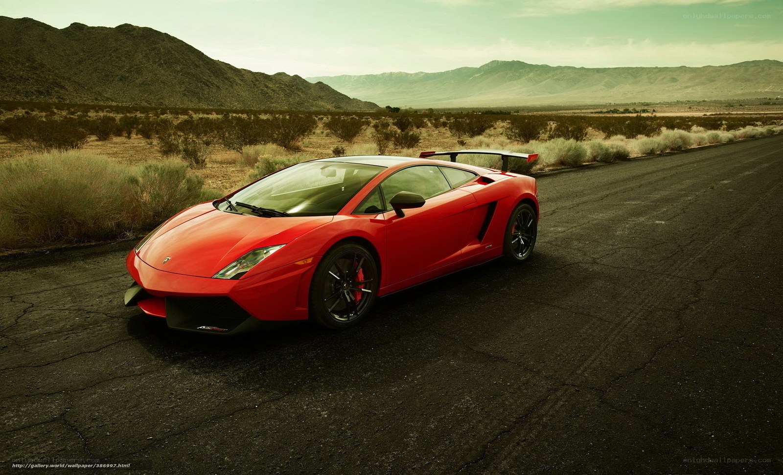 Red Lamborghini in desert