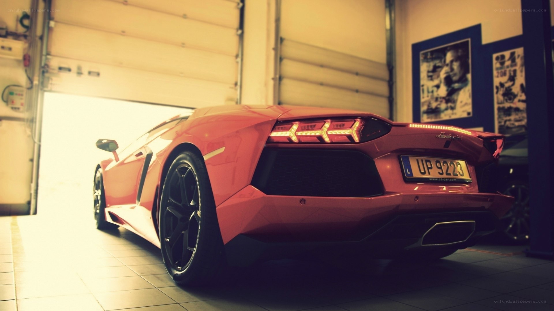 Red Lamborghini in garage