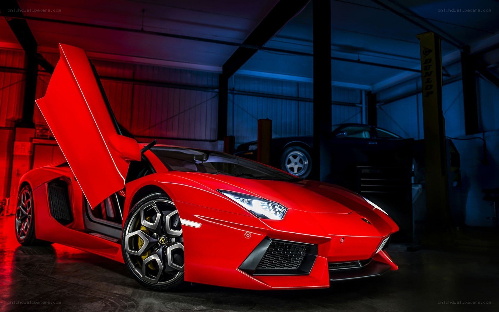 Red Lamborghini in garage