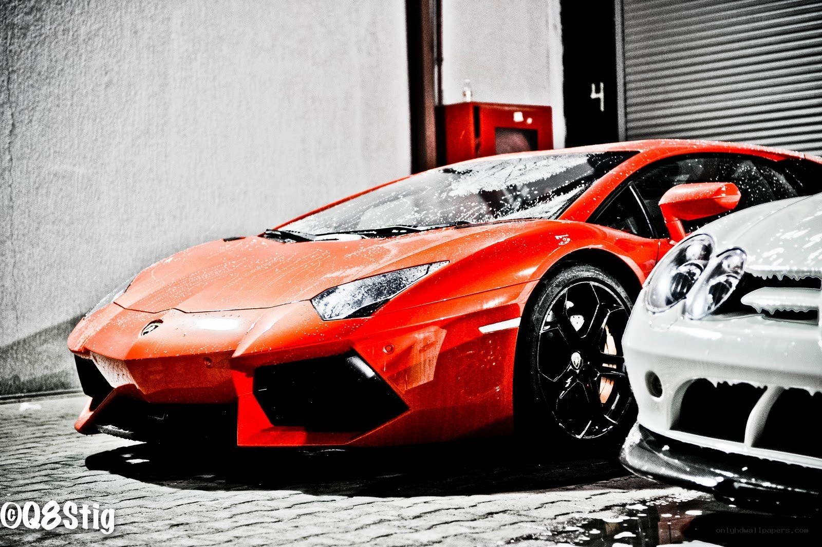 Red Lamborghini in garage