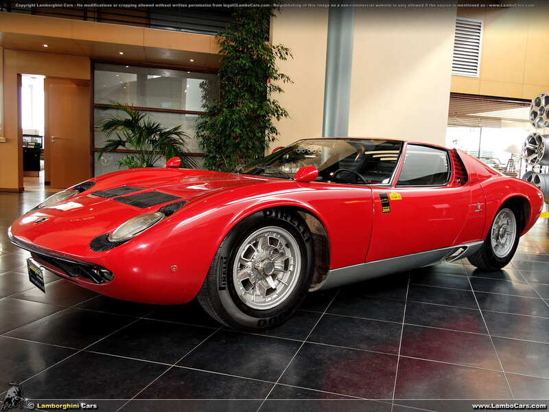 Red Lamborghini Miura on display