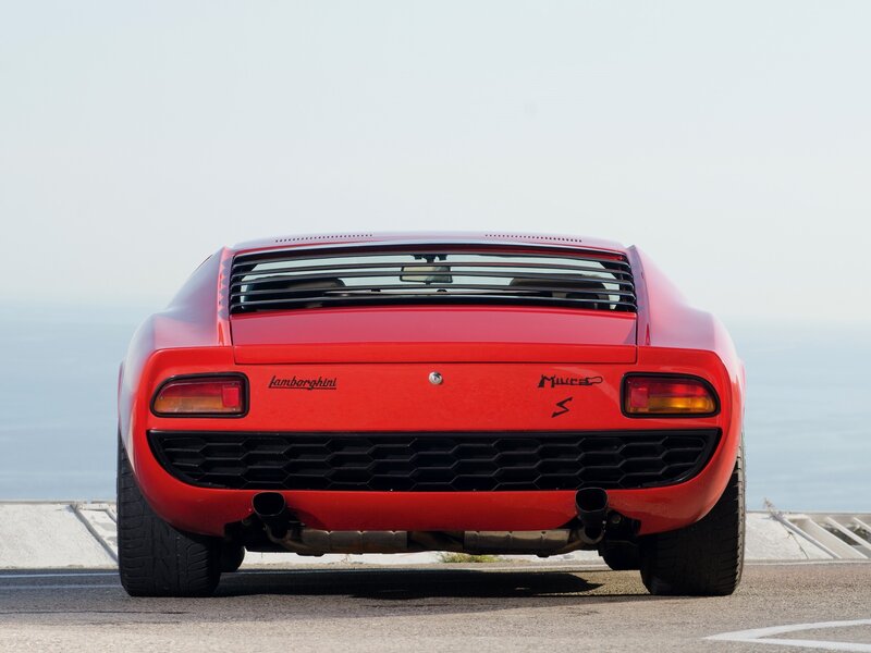 Red Lamborghini Miura rear view