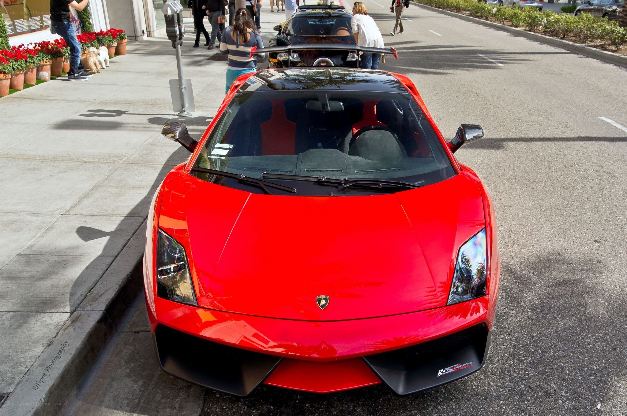Red Lamborghini on a city street