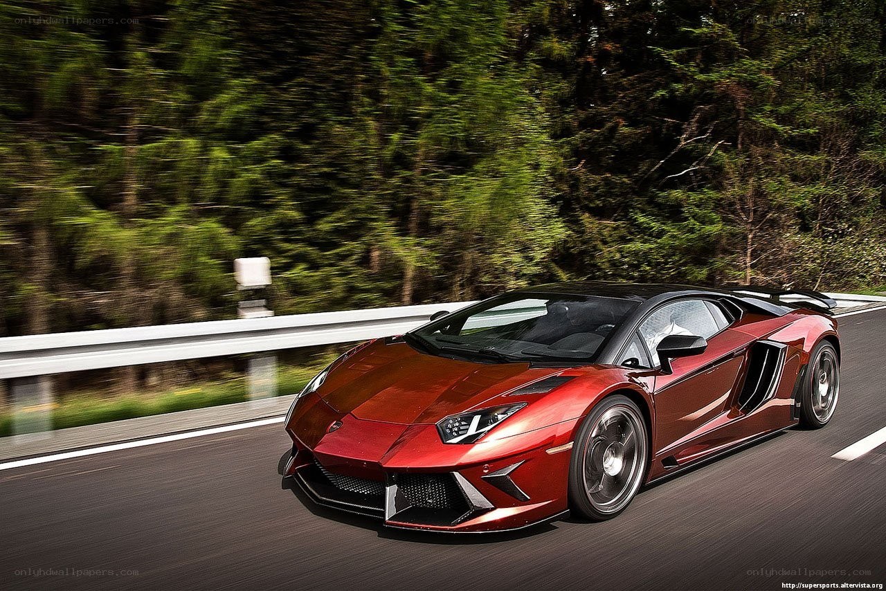 Red Lamborghini on a forest road