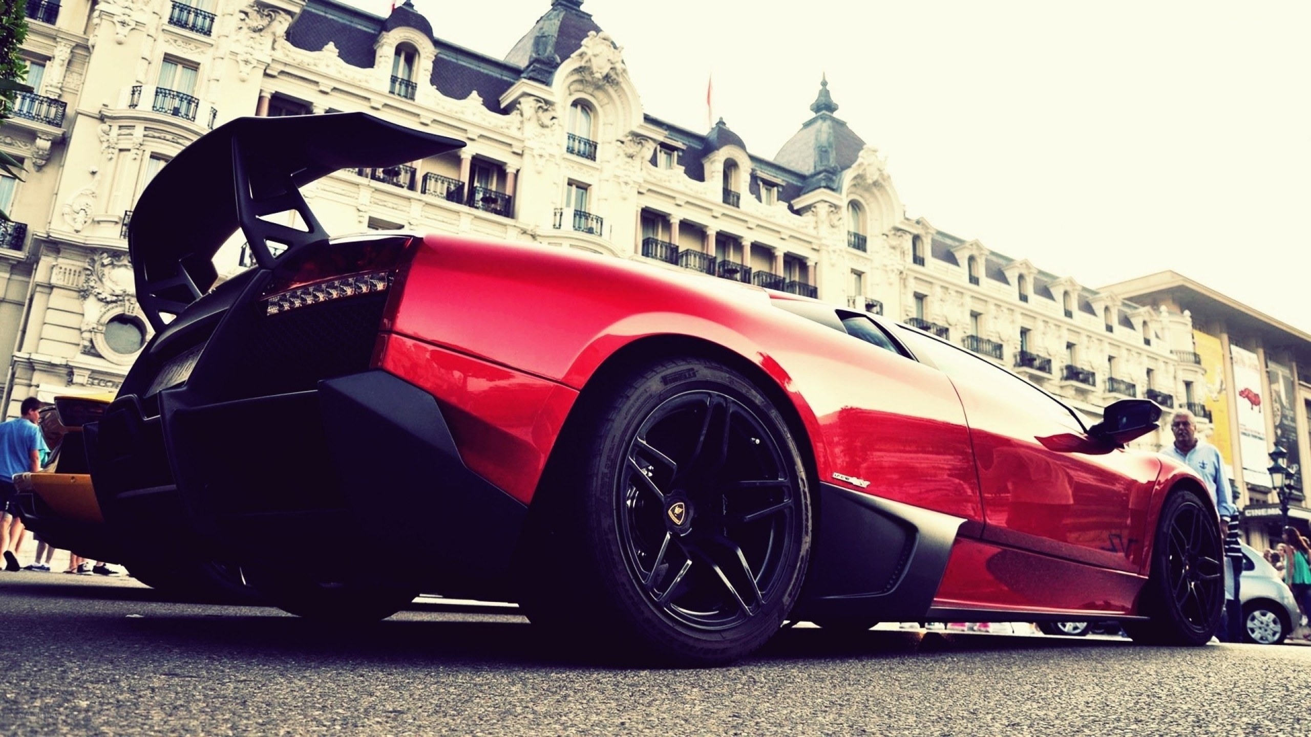 Red Lamborghini on city street