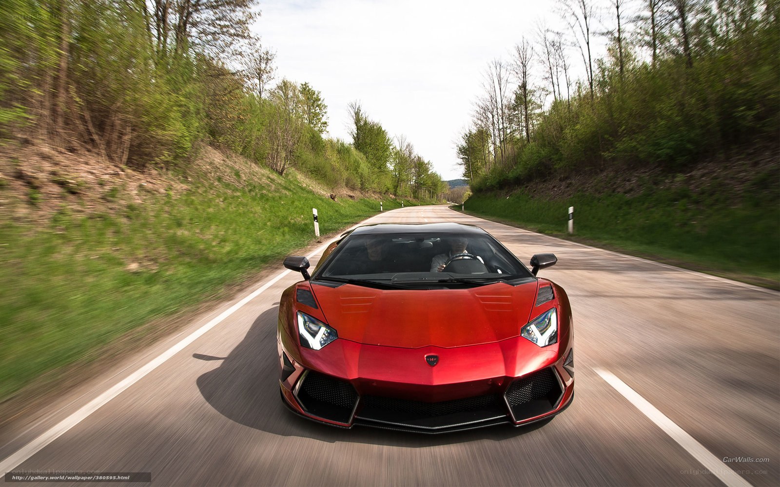 Red Lamborghini on country road