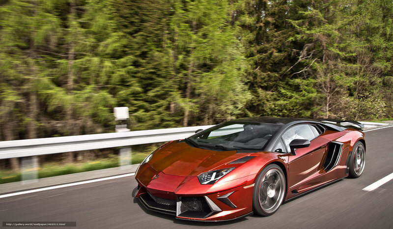 Red Lamborghini on forest road