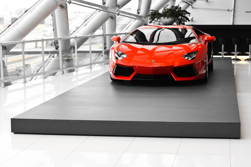 Red Lamborghini on Platform